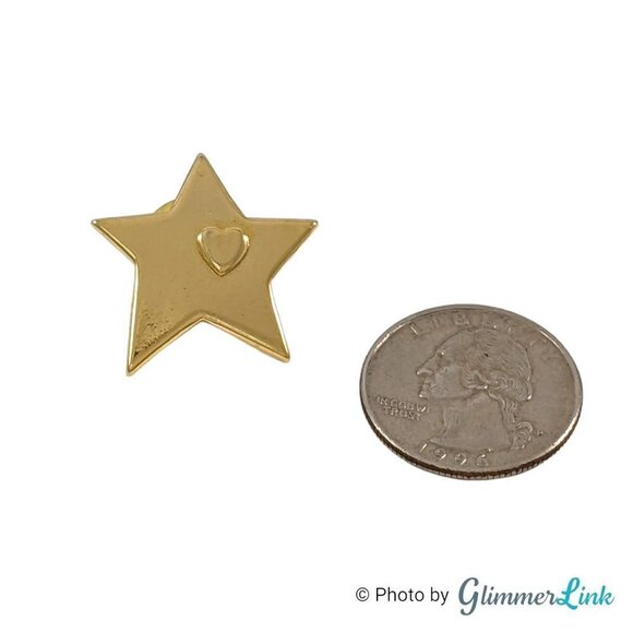 Star with Embossed Heart Gold Tone Pin - Picture 3 of 6